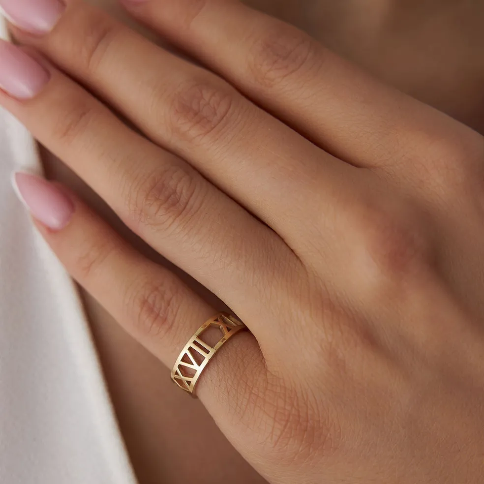 14K Gold Personalized Roman Numeral Ring