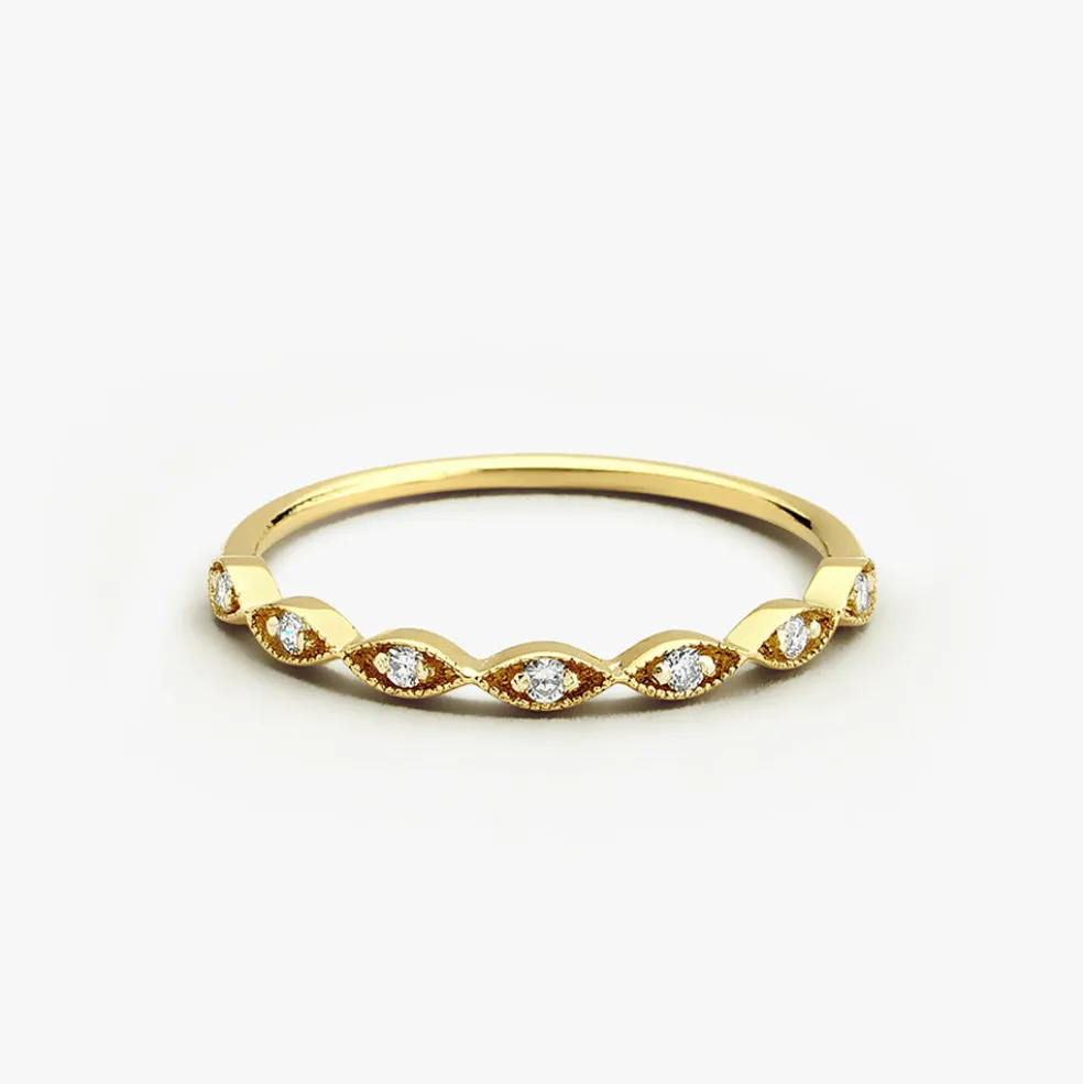 14k Gold Petite Art Deco Wedding Band