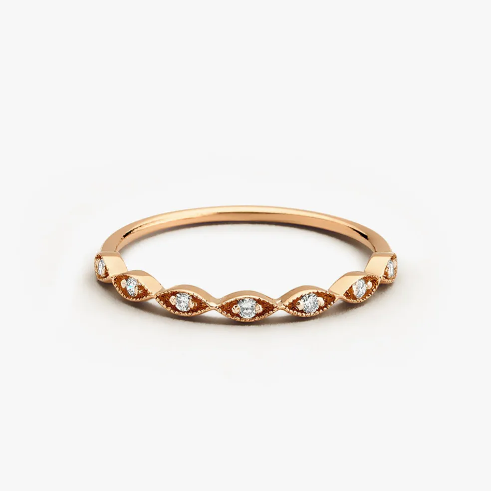 14k Gold Petite Art Deco Wedding Band