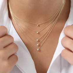 14K Gold Prong Setting Diamond Solitaire Necklace