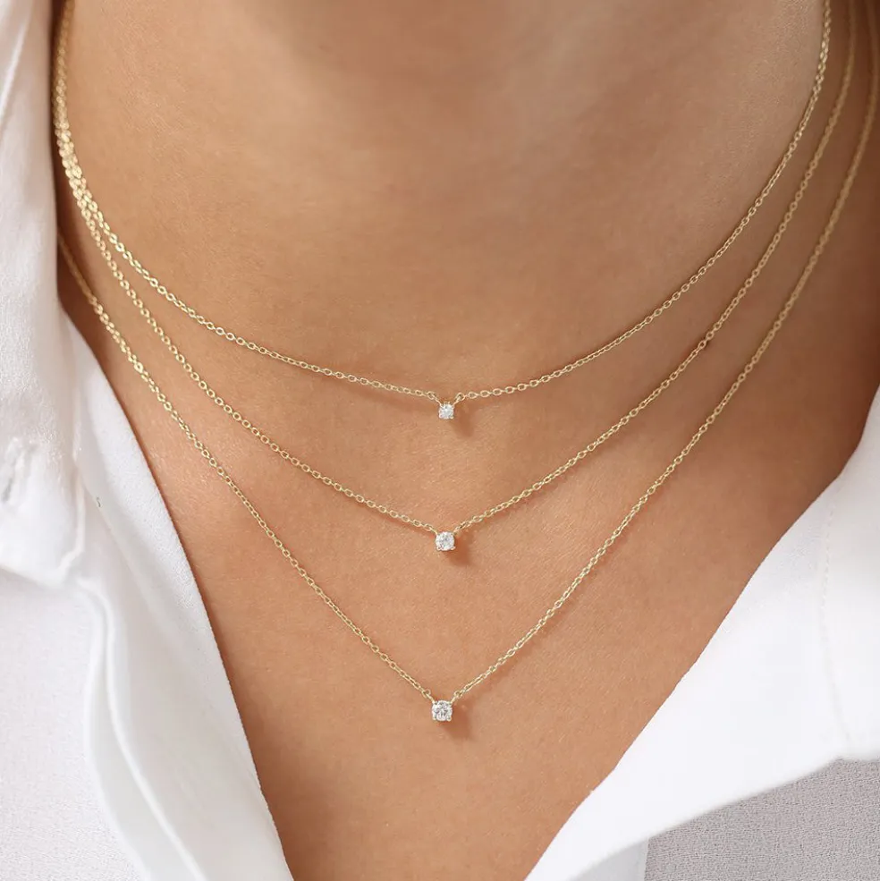14K Gold Prong Setting Diamond Solitaire Necklace
