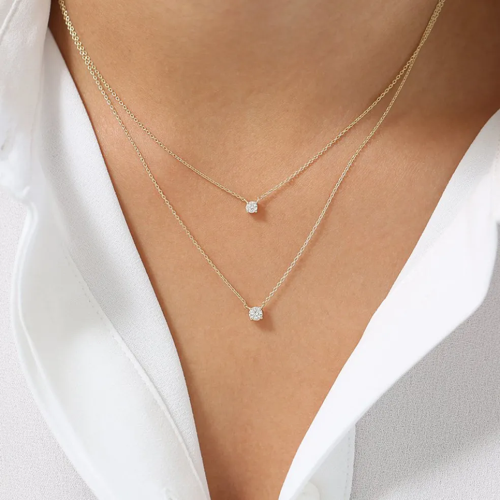 14K Gold Prong Setting Diamond Solitaire Necklace