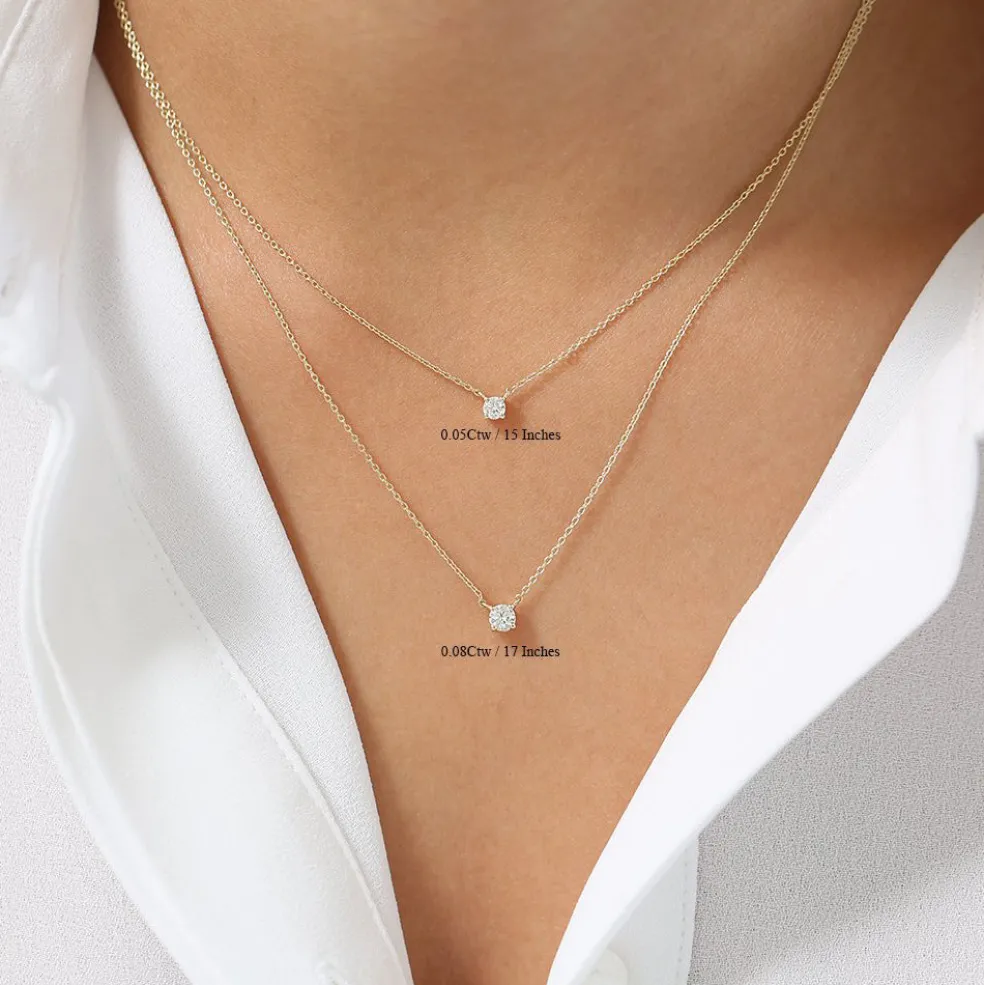 14K Gold Prong Setting Diamond Solitaire Necklace