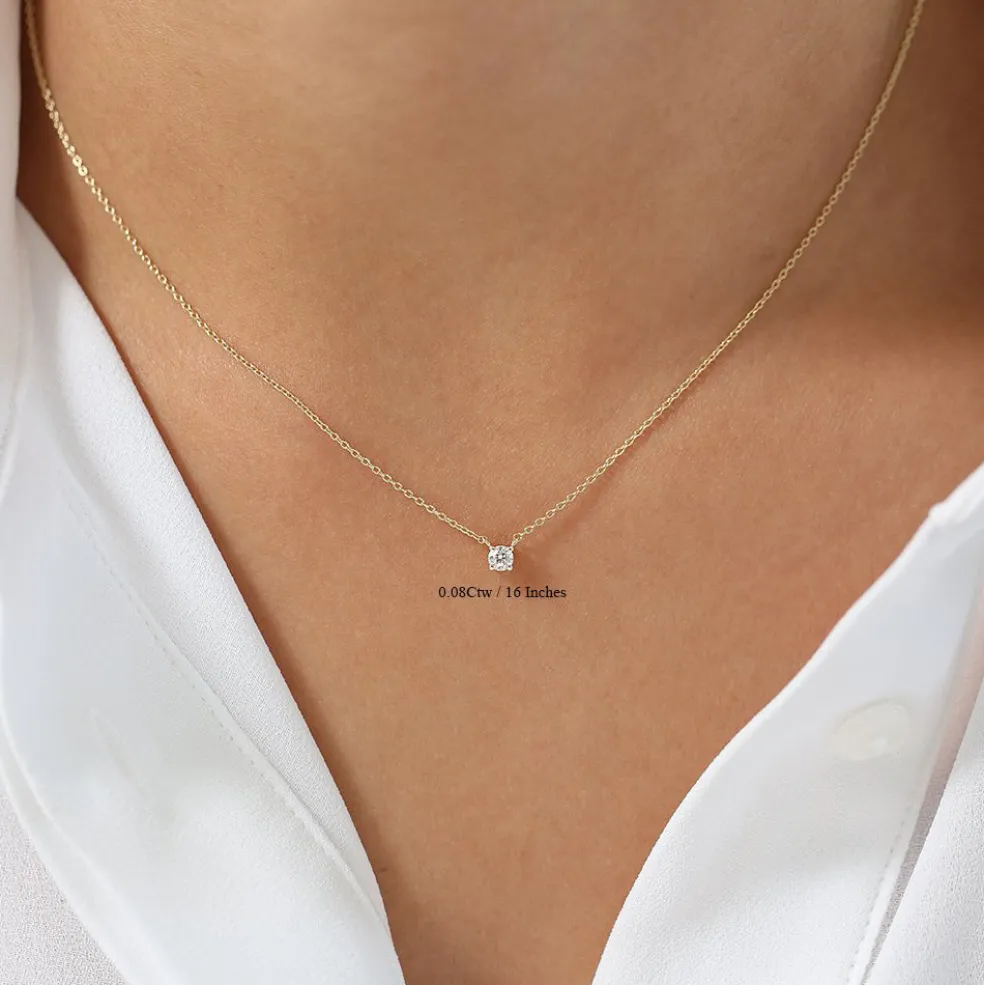 14K Gold Prong Setting Diamond Solitaire Necklace