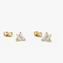 14K Gold Prong Setting Diamond Trio Tiny Stud Earrings