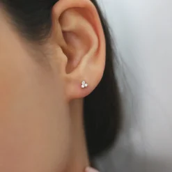 14K Gold Prong Setting Diamond Trio Tiny Stud Earrings