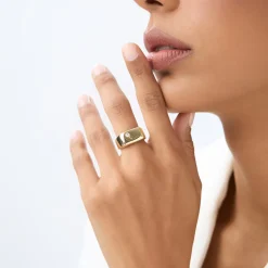 14K Gold Rectangular Diamond Signet Ring