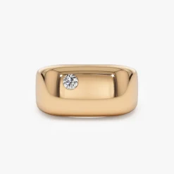 14K Gold Rectangular Diamond Signet Ring