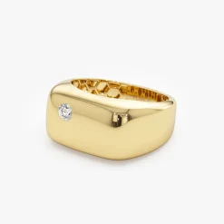 14K Gold Rectangular Diamond Signet Ring