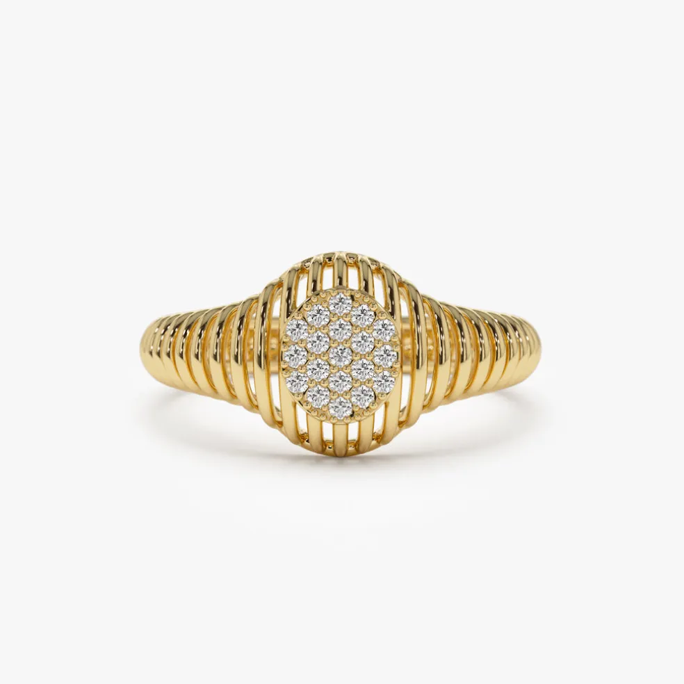 14k Gold Ribbed Oval Signet Ring