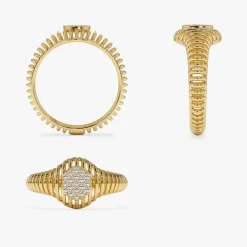 14k Gold Ribbed Oval Signet Ring