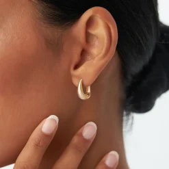 14k Gold Ribbed Teardrop Hoop Earrings
