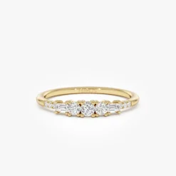 14K Gold Round & Baguette Diamond Accent Ring