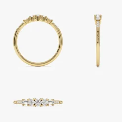14K Gold Round & Baguette Diamond Accent Ring