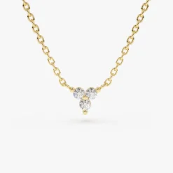14K Gold Round Cut Diamond Trio Necklace