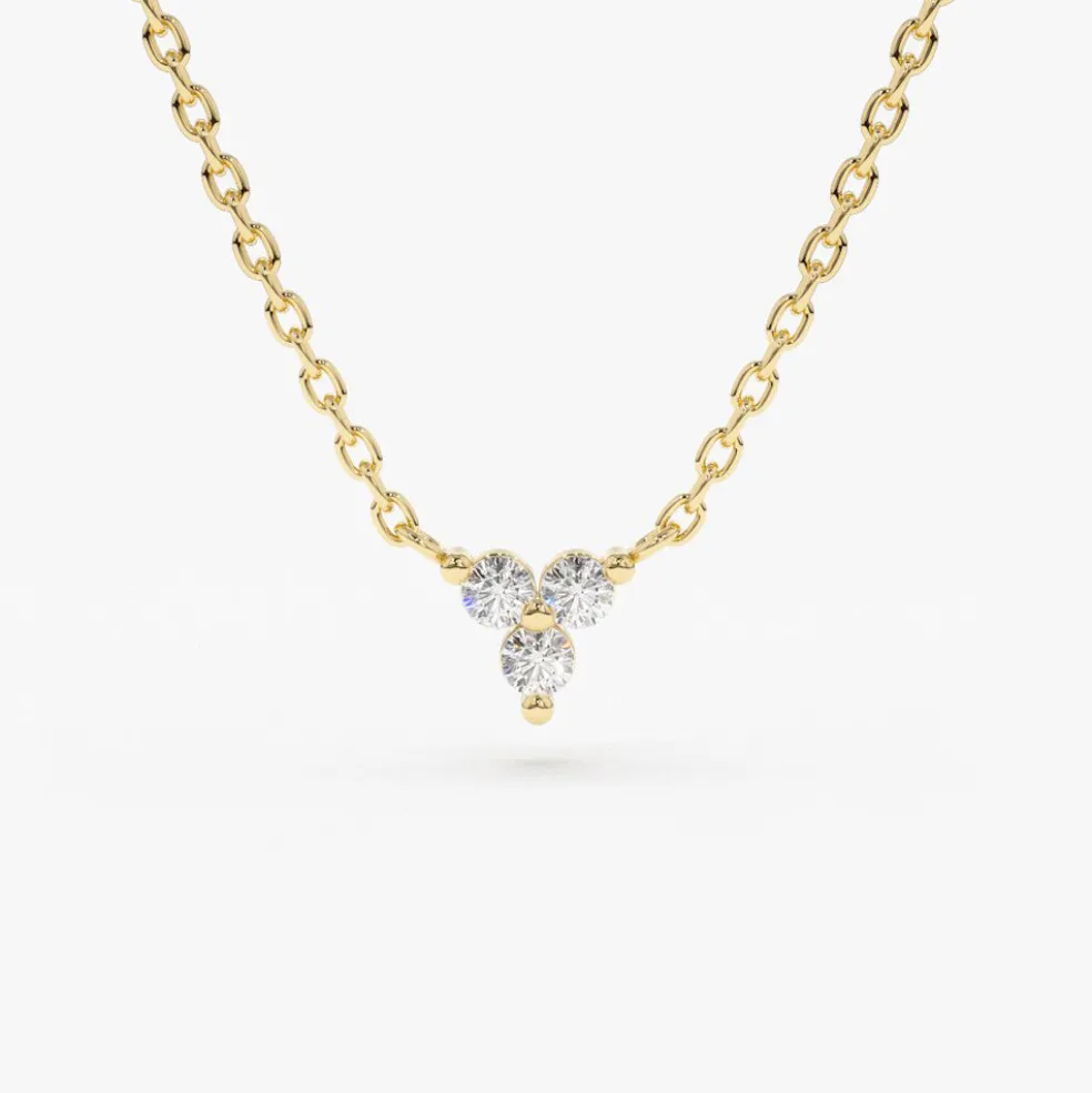 14K Gold Round Cut Diamond Trio Necklace