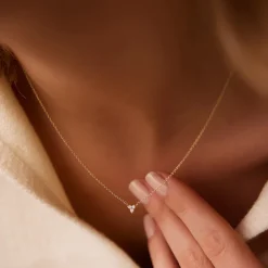 14K Gold Round Cut Diamond Trio Necklace