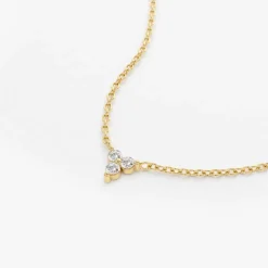 14K Gold Round Cut Diamond Trio Necklace