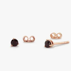 14K Gold Round Cut Ruby Stud Earrings