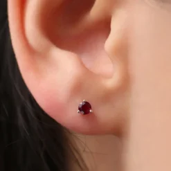 14K Gold Round Cut Ruby Stud Earrings