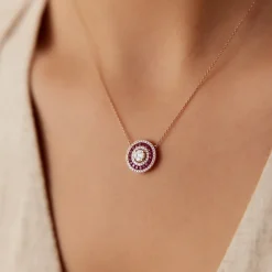 14K Gold Round Diamond Ruby Necklace