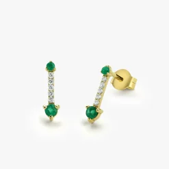 14K Gold Round Emerald and Diamond Earrings