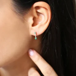 14K Gold Round Emerald and Diamond Earrings