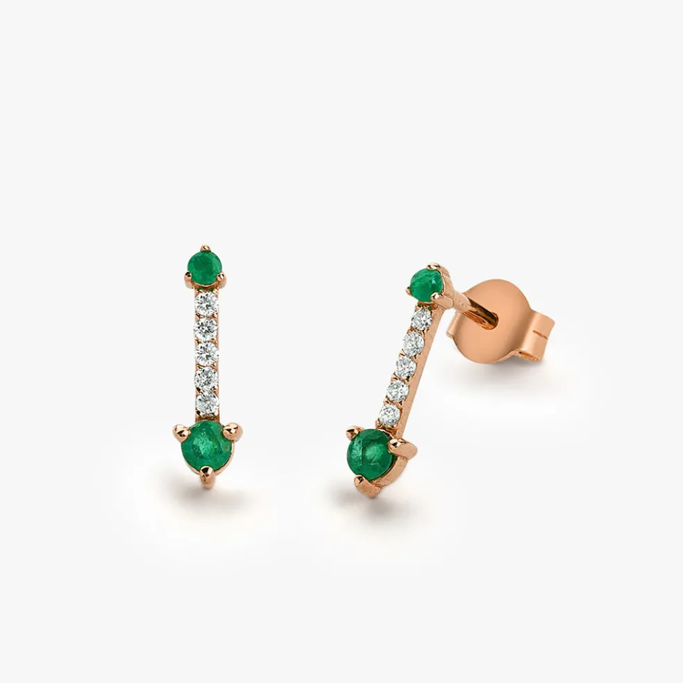 14K Gold Round Emerald and Diamond Earrings