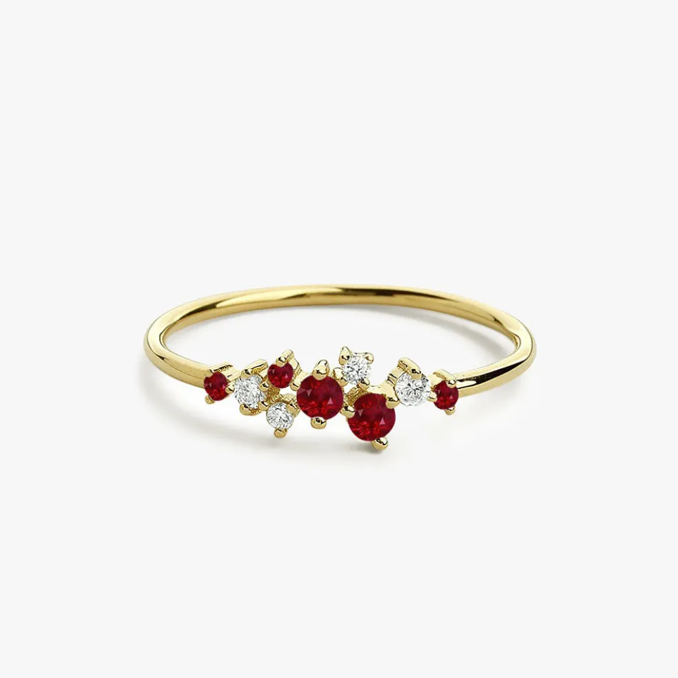 14k Gold Ruby and Diamond Cluster Ring