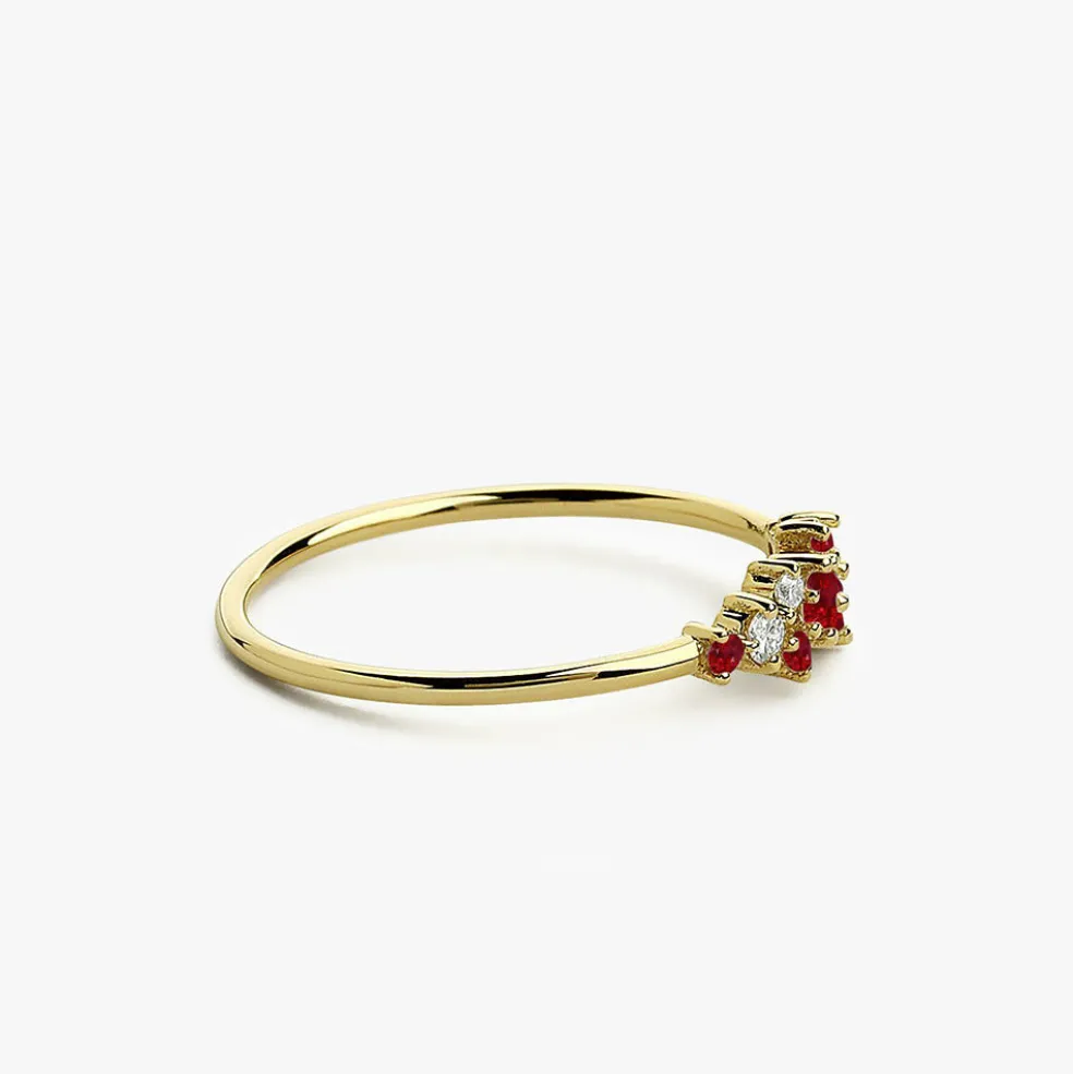 14k Gold Ruby and Diamond Cluster Ring
