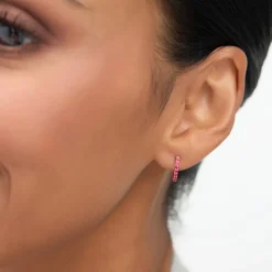 14K Gold Ruby Huggie Hoop Earrings