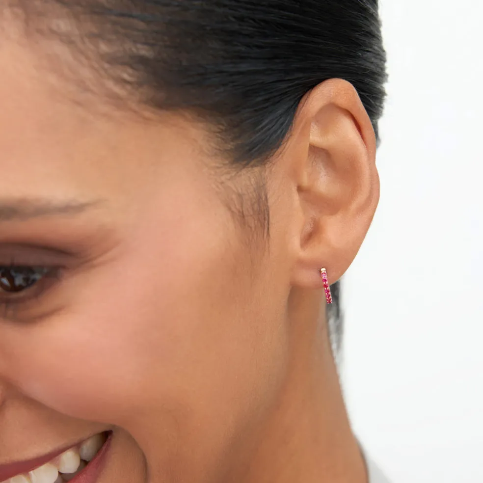 14K Gold Ruby Huggie Hoop Earrings