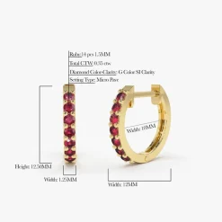 14K Gold Ruby Huggie Hoop Earrings