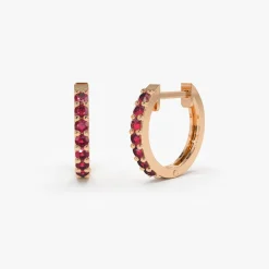14K Gold Ruby Huggie Hoop Earrings
