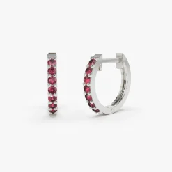 14K Gold Ruby Huggie Hoop Earrings