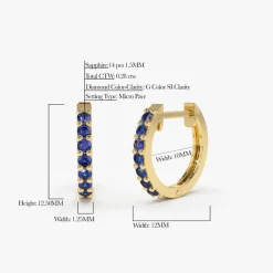 14K Gold Sapphire Huggie Hoop Earrings