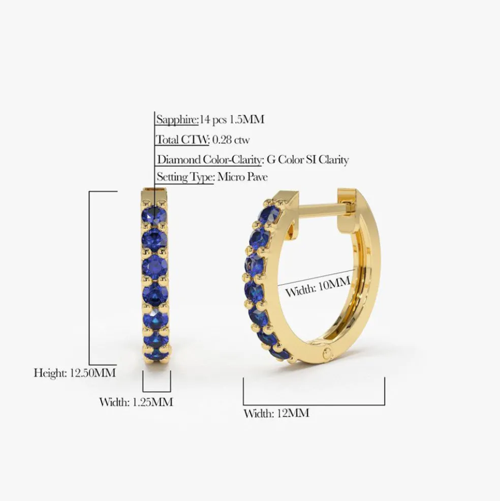 14K Gold Sapphire Huggie Hoop Earrings