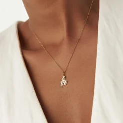 14K Gold Script Font Diamond Initial Layered 3D Necklace