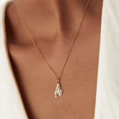 14K Gold Script Font Diamond Initial Layered 3D Necklace