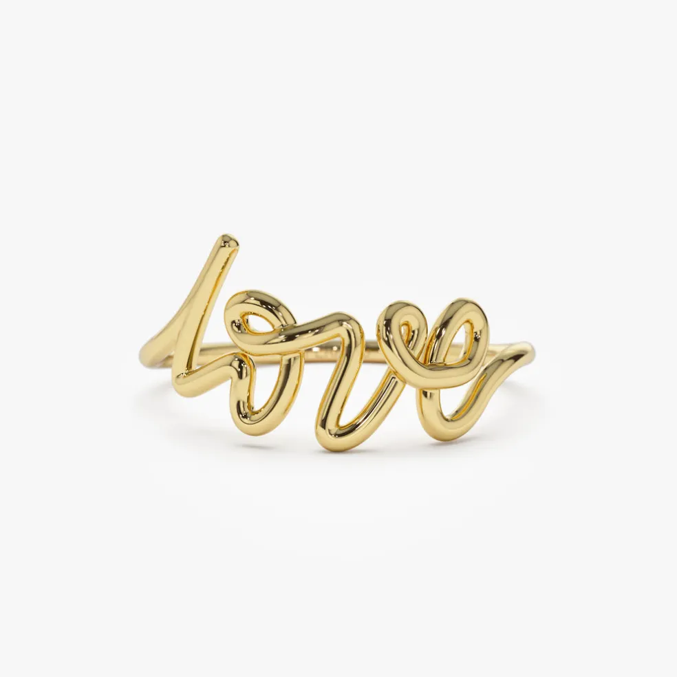 14K Gold Script Love Ring