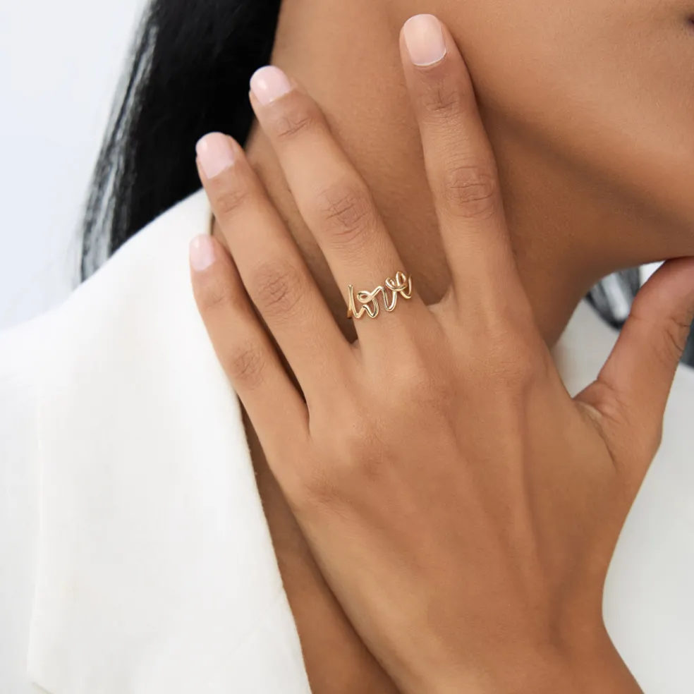 14K Gold Script Love Ring