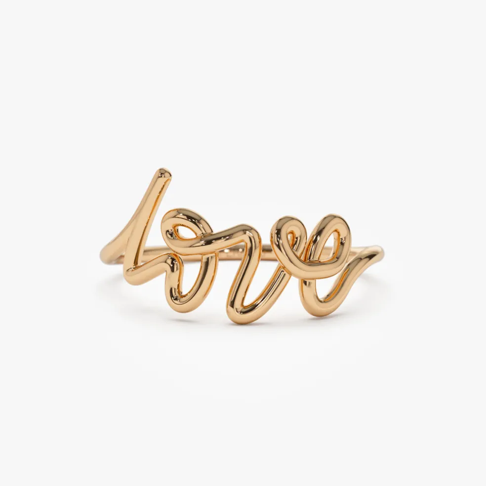 14K Gold Script Love Ring