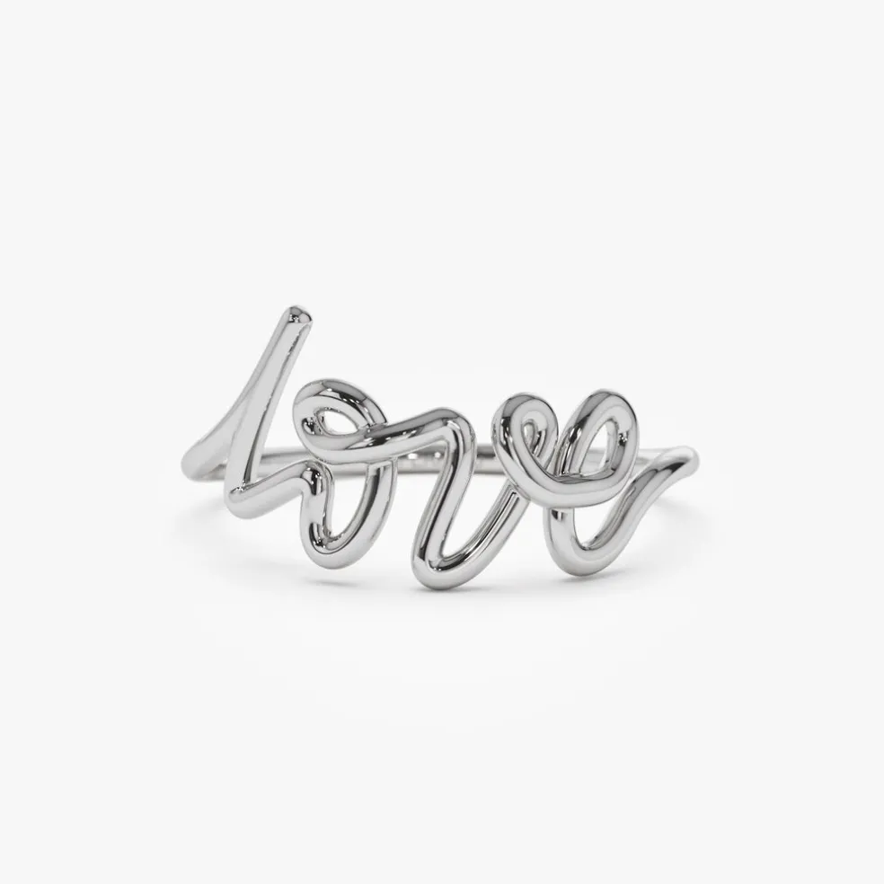 14K Gold Script Love Ring