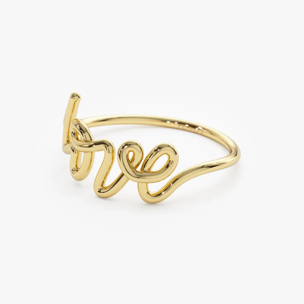 14K Gold Script Love Ring