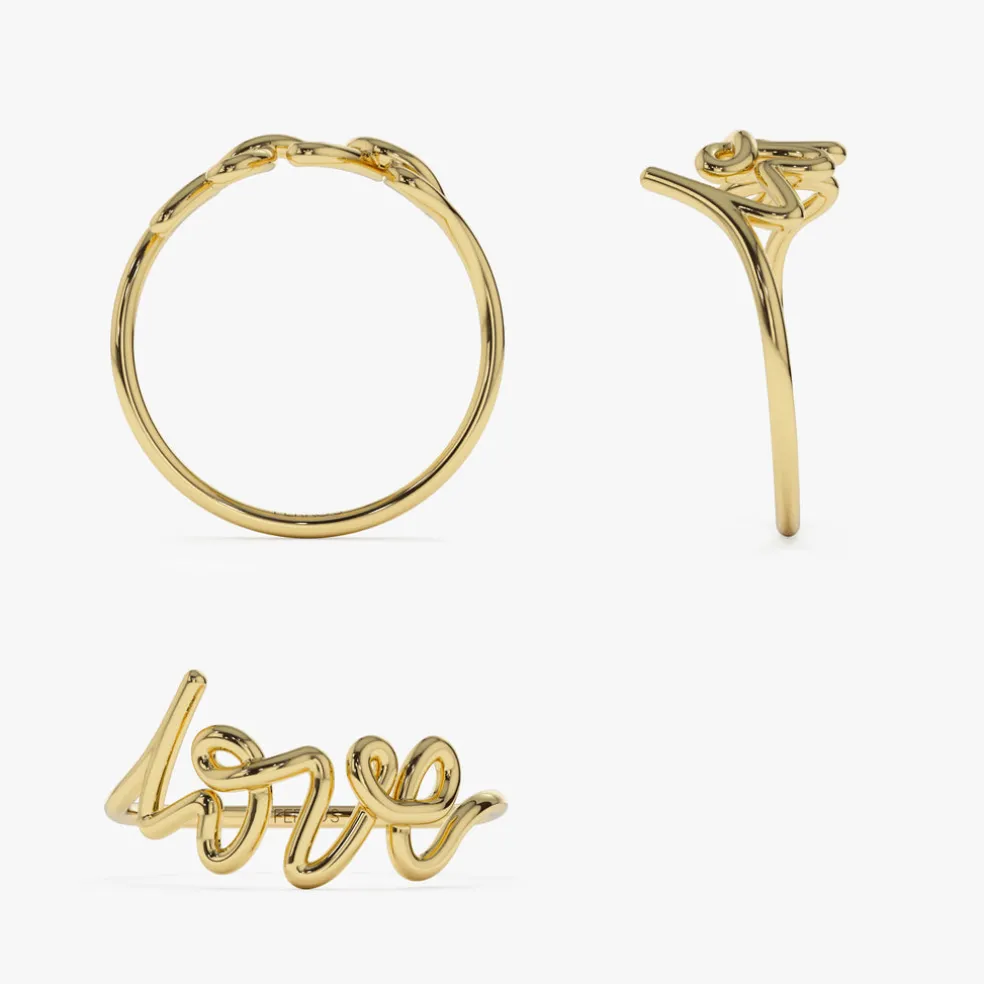 14K Gold Script Love Ring