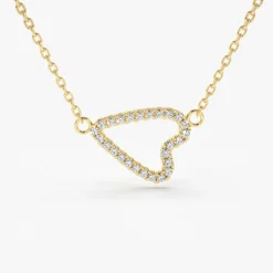 14K Gold Sideways Diamond Heart in Micro Pave Setting