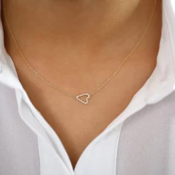 14K Gold Sideways Diamond Heart in Micro Pave Setting