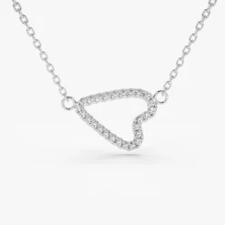 14K Gold Sideways Diamond Heart in Micro Pave Setting