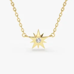 14K Gold Single Diamond Star Necklace