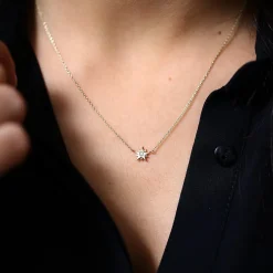 14K Gold Single Diamond Star Necklace